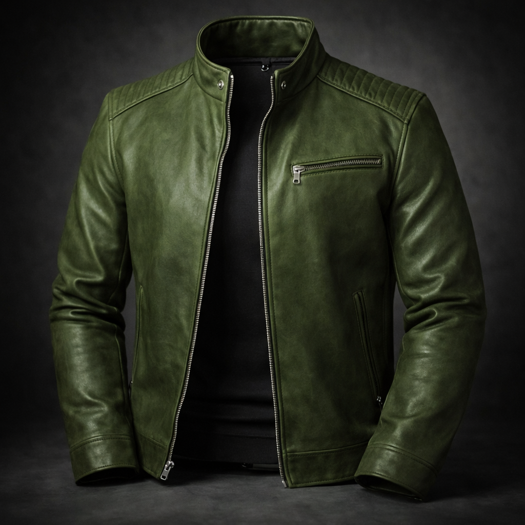 Veste en Cuir Homme Zippée Finition Brunie