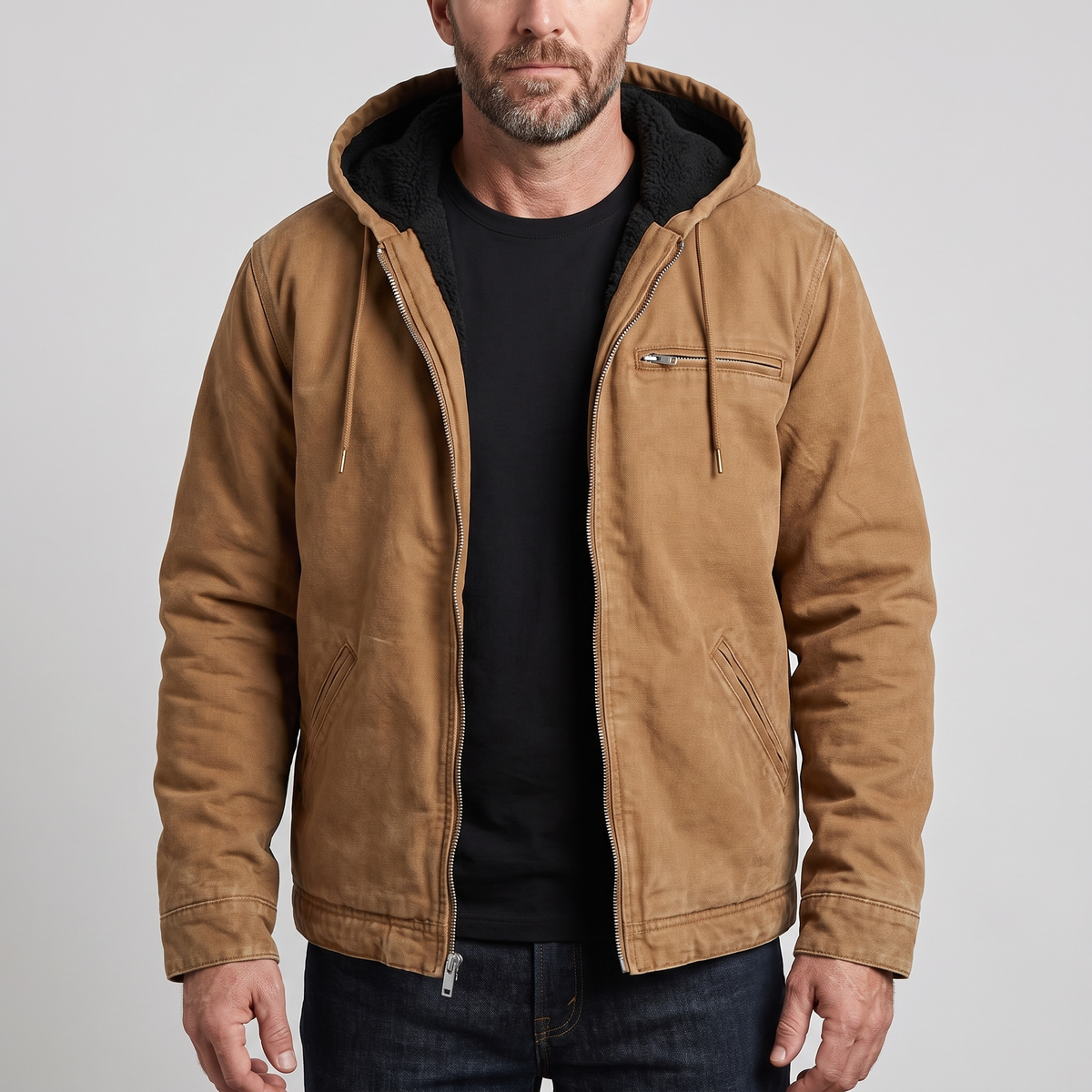 Veste à Capuche Homme en Toile Doublée Polaire