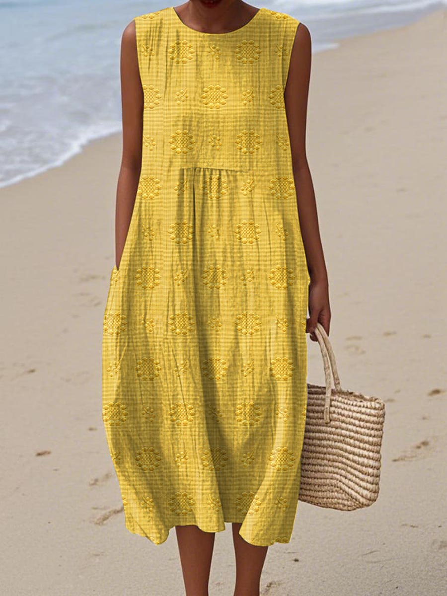 Robe Midi Femme Sans Manches Imprimée Coupe Ample