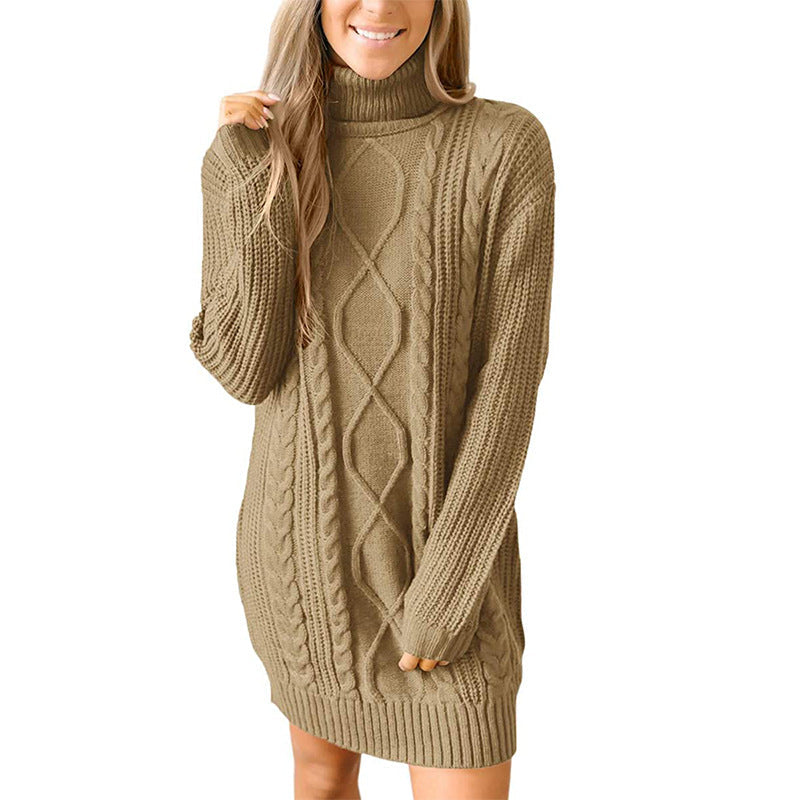 Robe Pull Femme Col Roulé Maille Torsadée