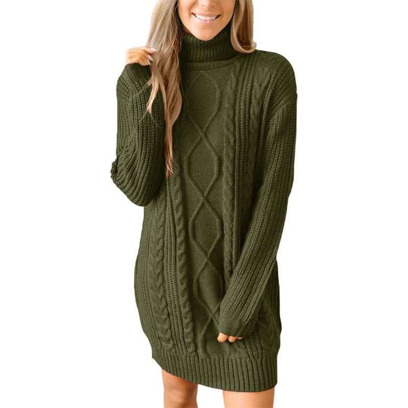 Robe Pull Femme Col Roulé Maille Torsadée