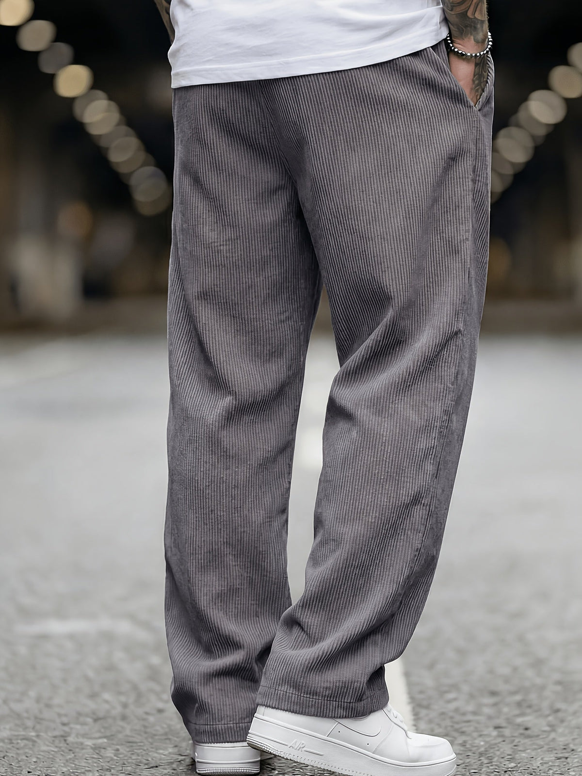 Pantalon Homme en Velours Côtelé, Taille Élastique et Poches