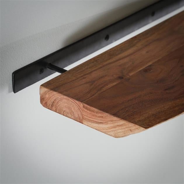 Wall Shelf – Acacia Wood with Tree-Trunk Finish, Industrial Design for the Living Room or Bedroom