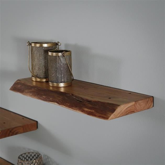 Wall Shelf – Acacia Wood with Tree-Trunk Finish, Industrial Design for the Living Room or Bedroom