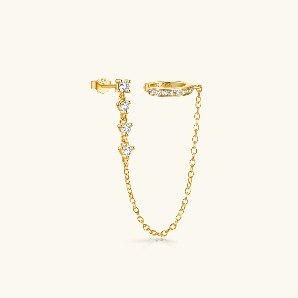Boucles d'Oreilles Cuff Femme en Chaîne Plaquée Or, Ornées de Strass