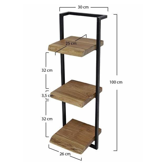 Wandplank – Massief acaciahout met vintage stalen frame voor de woonkamer of hal