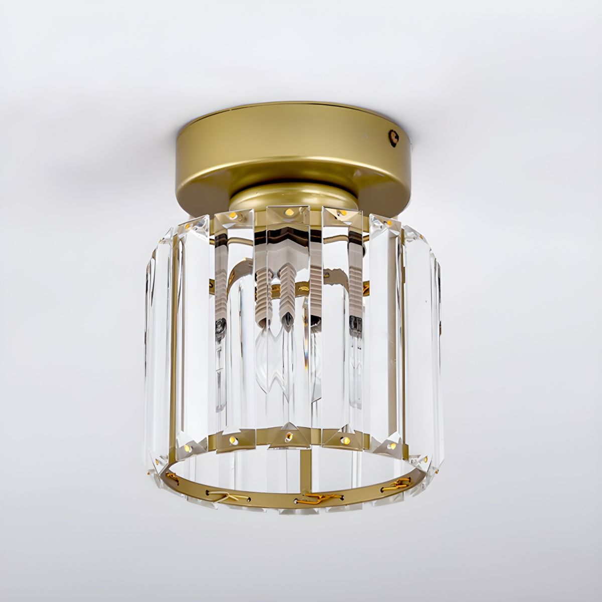 Plafonnier Design en Laiton et Cristal, Finition Noire