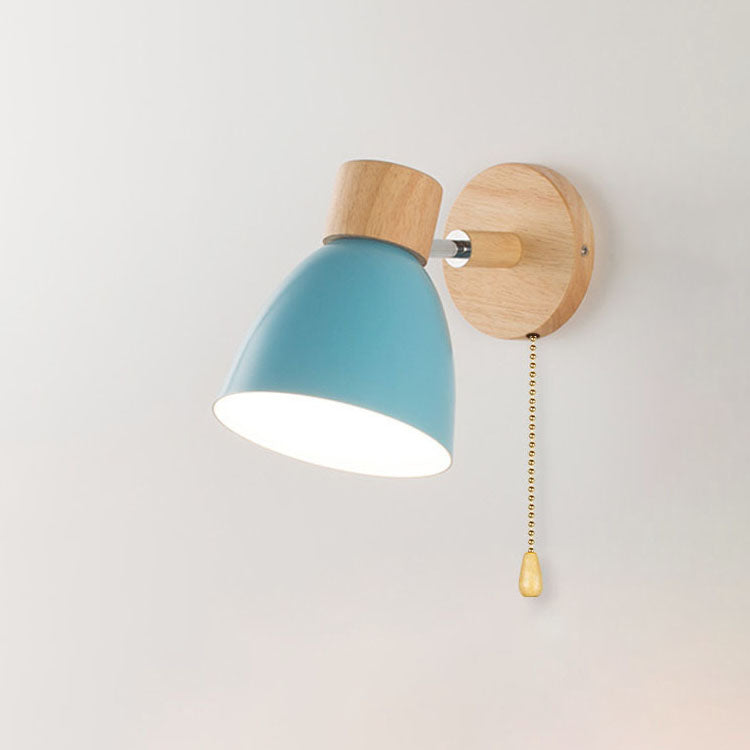 Applique Murale Bois et Métal, Bras Orientable et Abat-jour Conique