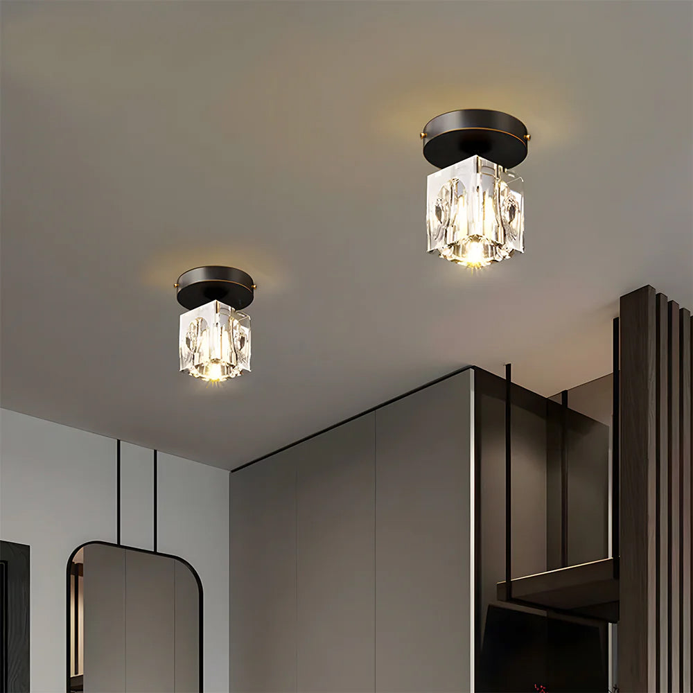 Plafonnier Design à Cristaux Géométriques et Fixation Métallique