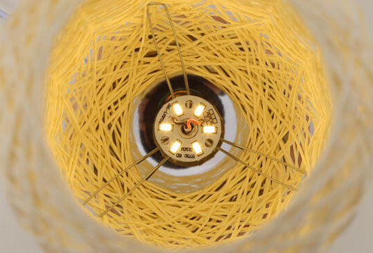 Lampe de Table en Rotin et Bois, Style Industriel Japandi