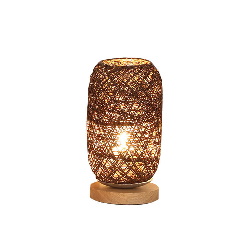 Lampe de Table en Rotin et Bois, Style Industriel Japandi