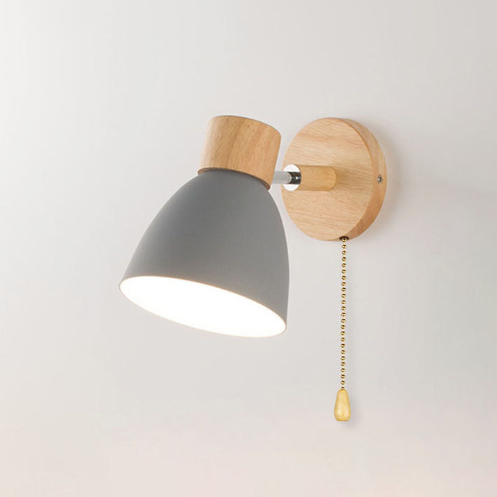 Applique Murale Bois et Métal, Bras Orientable et Abat-jour Conique