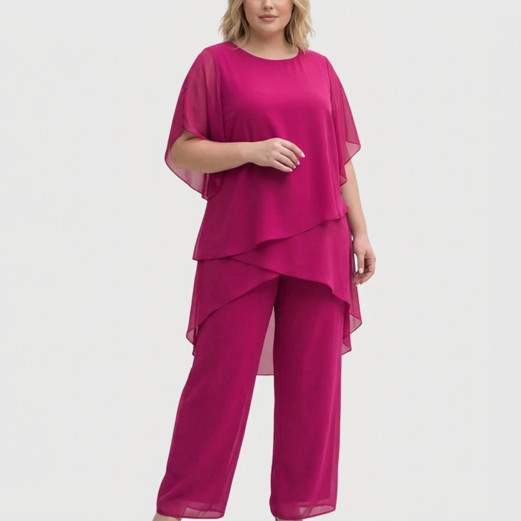 Ensemble Femme Haut Drapé Asymétrique et Pantalon Palazzo