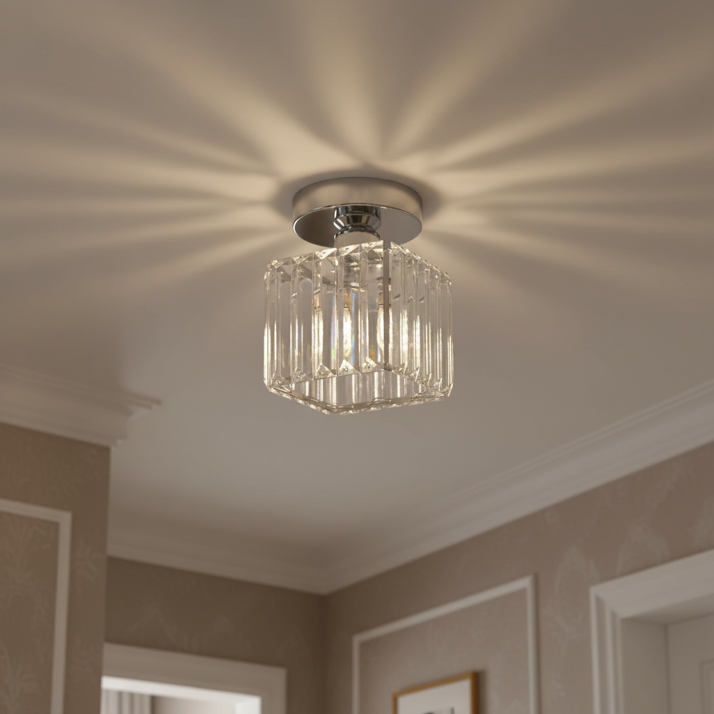 Plafonnier Design en Laiton et Cristal, Finition Noire