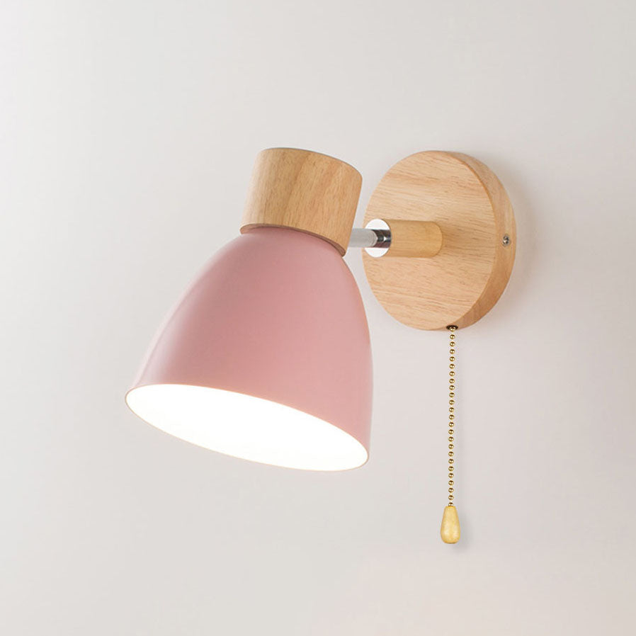 Applique Murale Bois et Métal, Bras Orientable et Abat-jour Conique