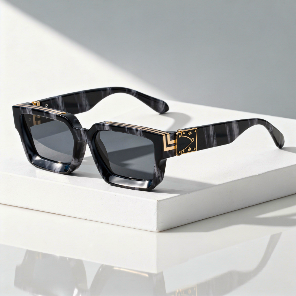 Lunettes de Soleil Carrées Unisexe - Monture Dorée Protection UV400