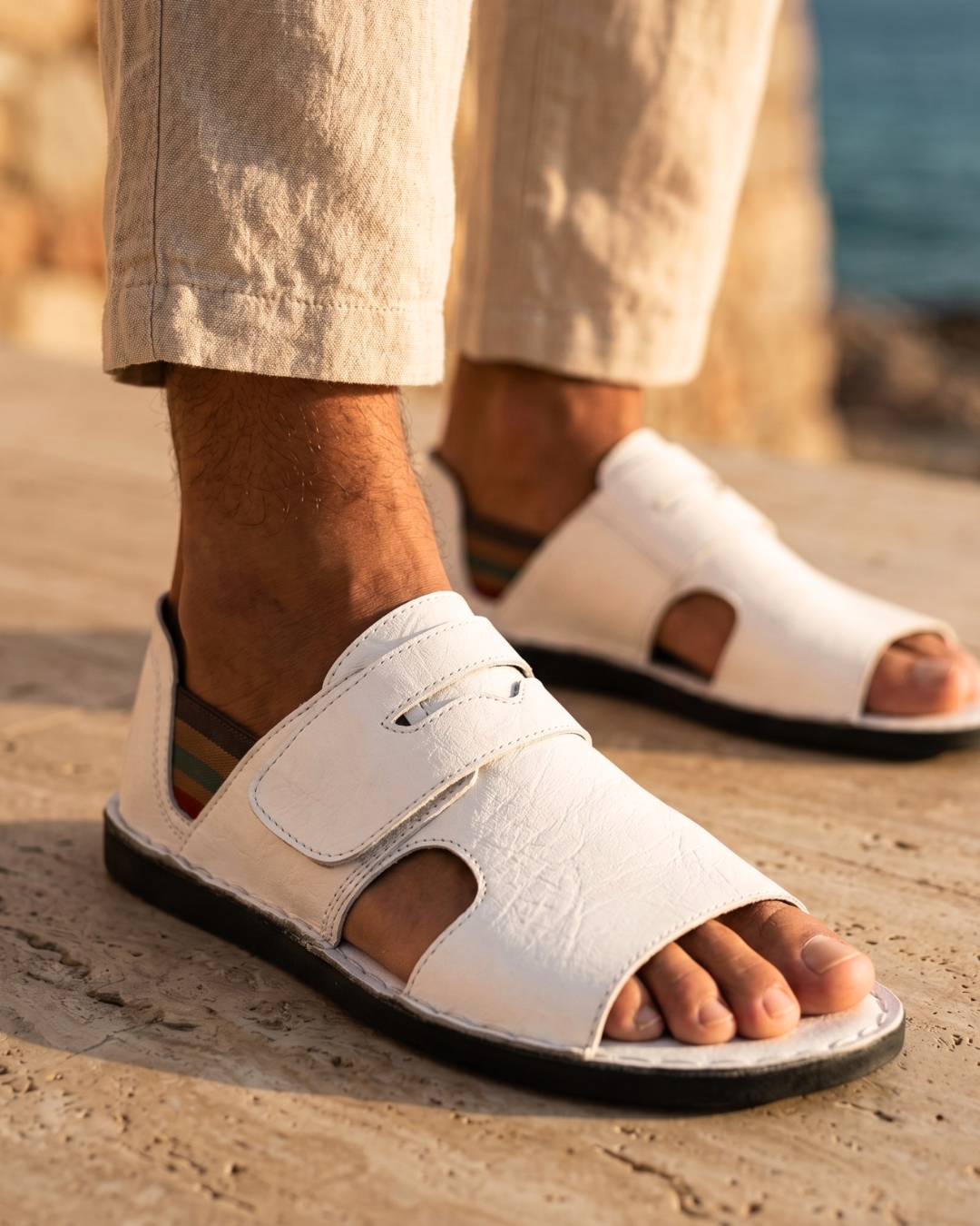 Sandales Homme en Cuir à Semelle Orthopédique, Bout Ouvert