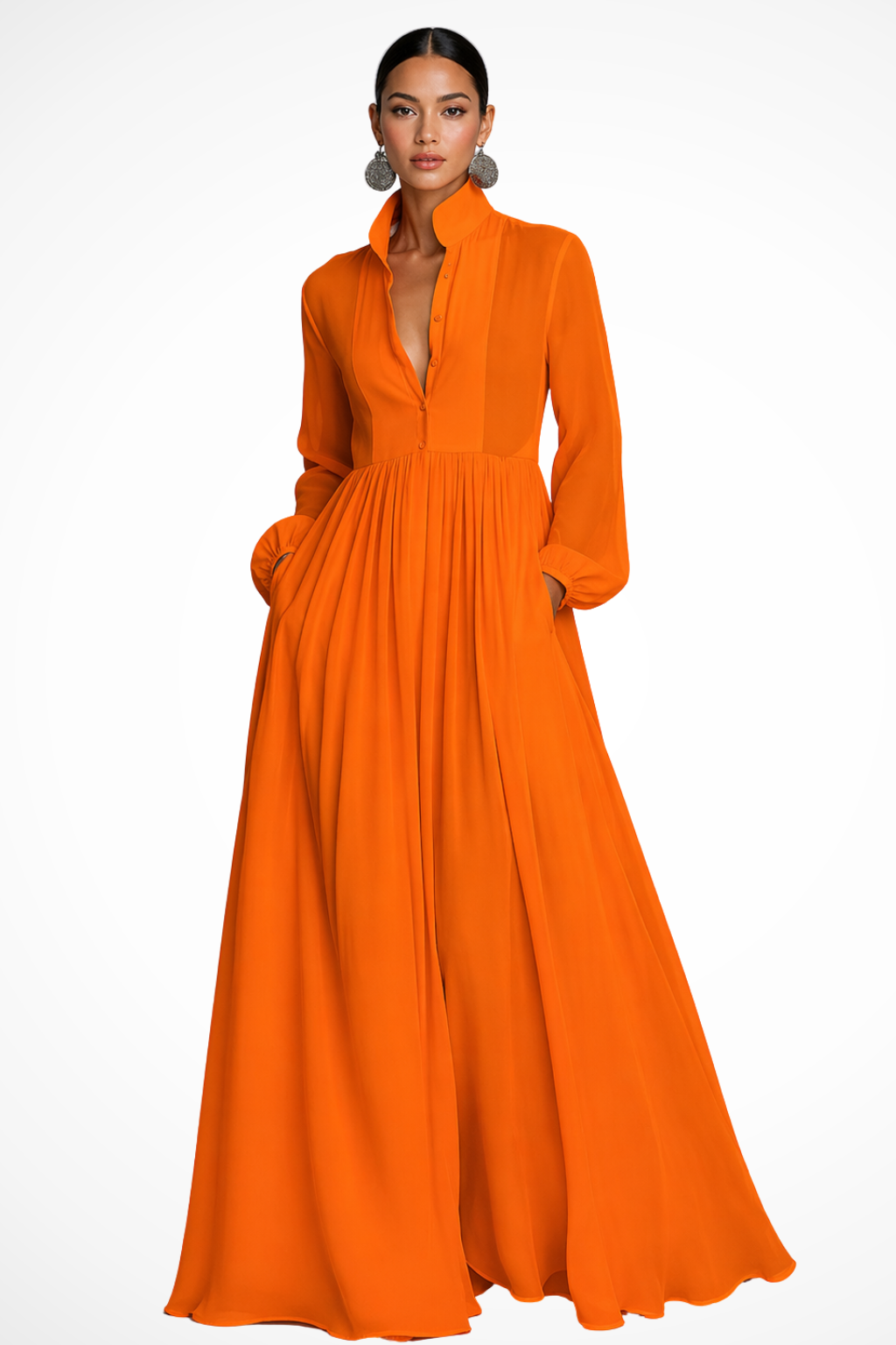 Robe Longue Femme Manches Longues Boutonnée avec Poches