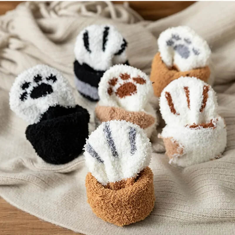 Chaussettes Femme Pattes de Chat Brodées - Coton Pelucheux
