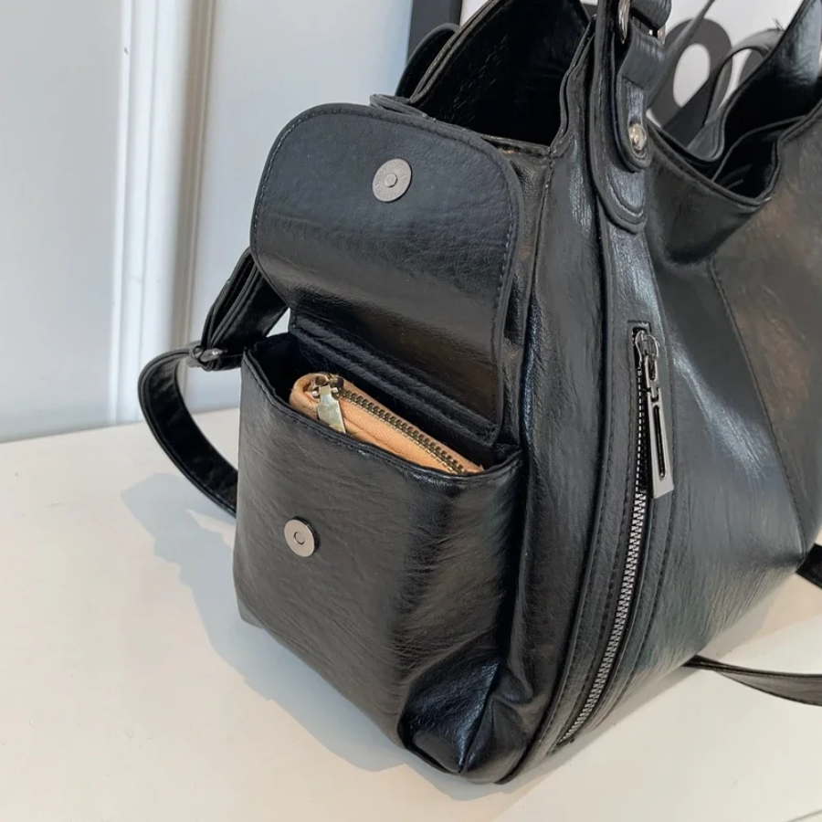 Sac à Épaule Femme en Cuir Végan - Design Structuré Multi-Poches