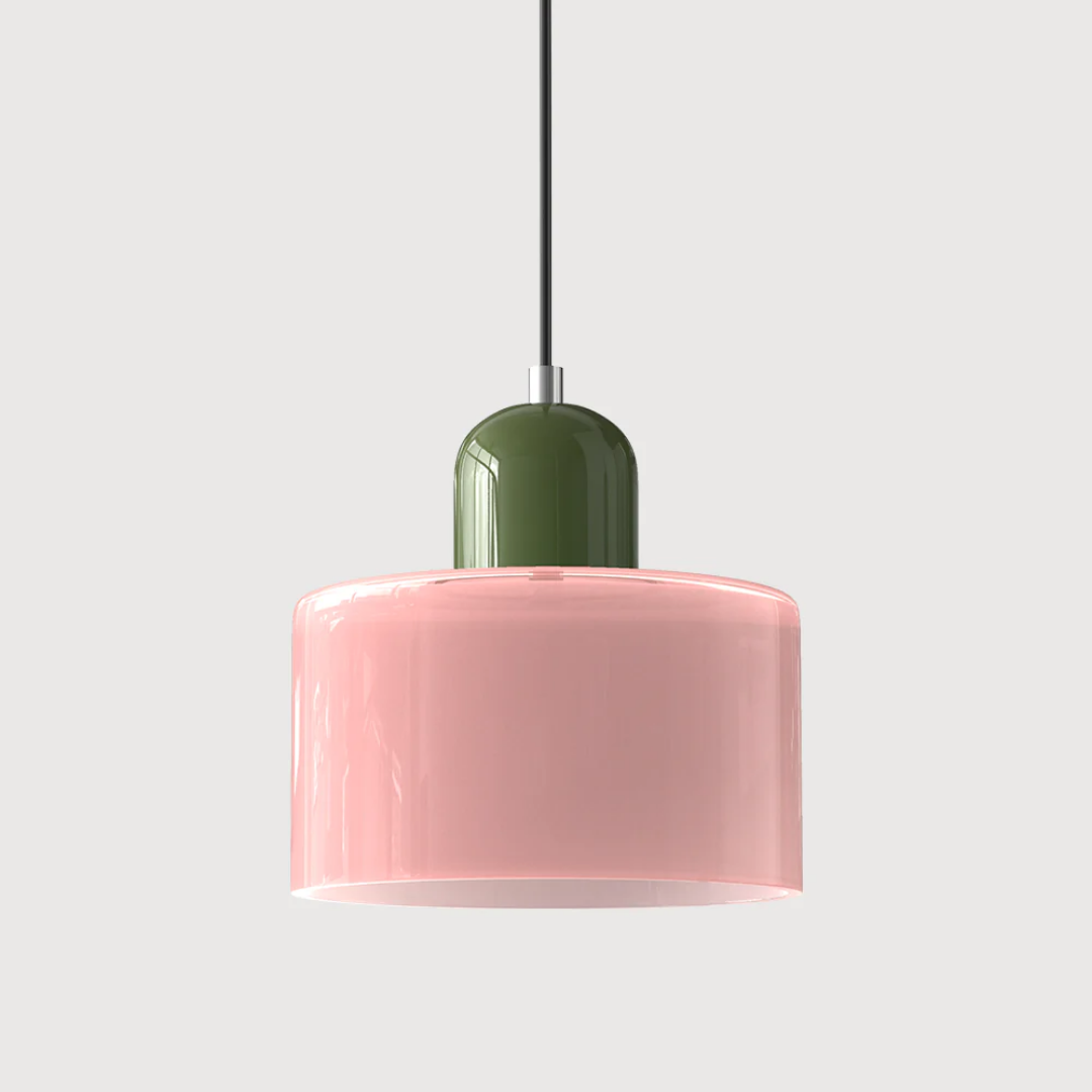 Retro pendant light – Dark green and orange glass shade for a dining table or reading nook, adjustable length up to 150 cm