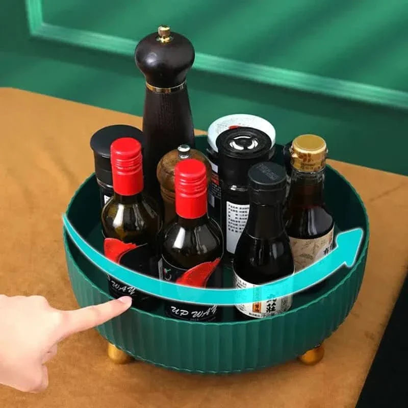 360° Rotating Organizer – White, Space-Saving Rotating Tray for the Kitchen, Bathroom, or Office