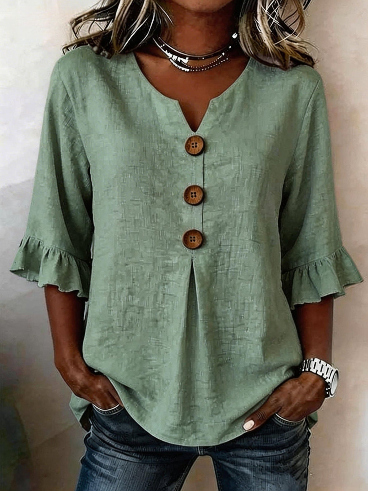 Blouse Femme Volants Romantique à Manches Longues