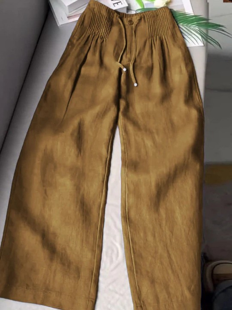 Pantalon Femme Jambe Large Taille Haute à Cordon