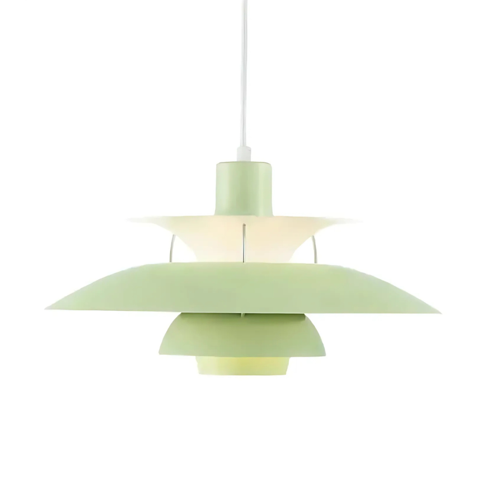 Suspension danoise – Métal superposé, design coloré pour table à manger ou salon