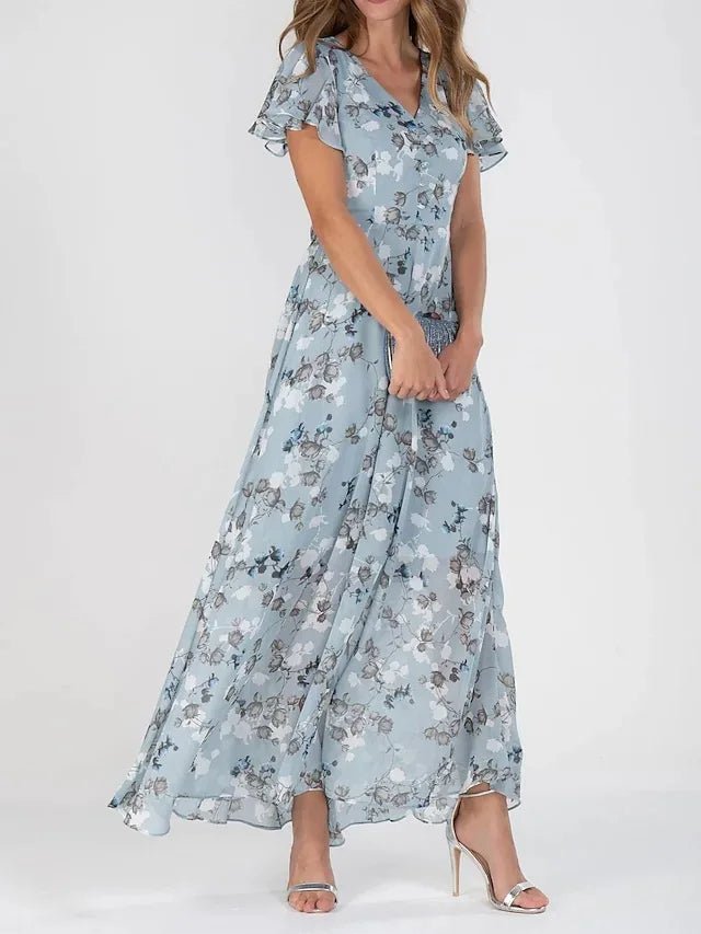Robe Longue Femme Col V - Maxi Robe à Silhouette Fluide