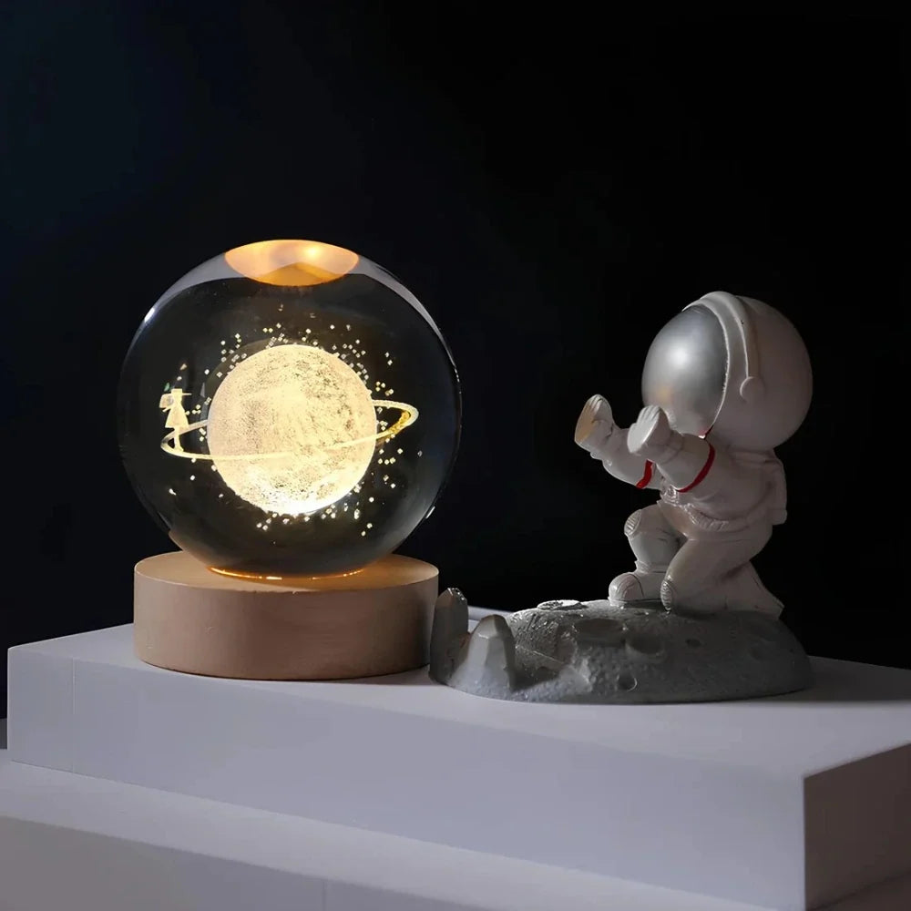 Lampe de Chevet Boule de Cristal Gravée 3D