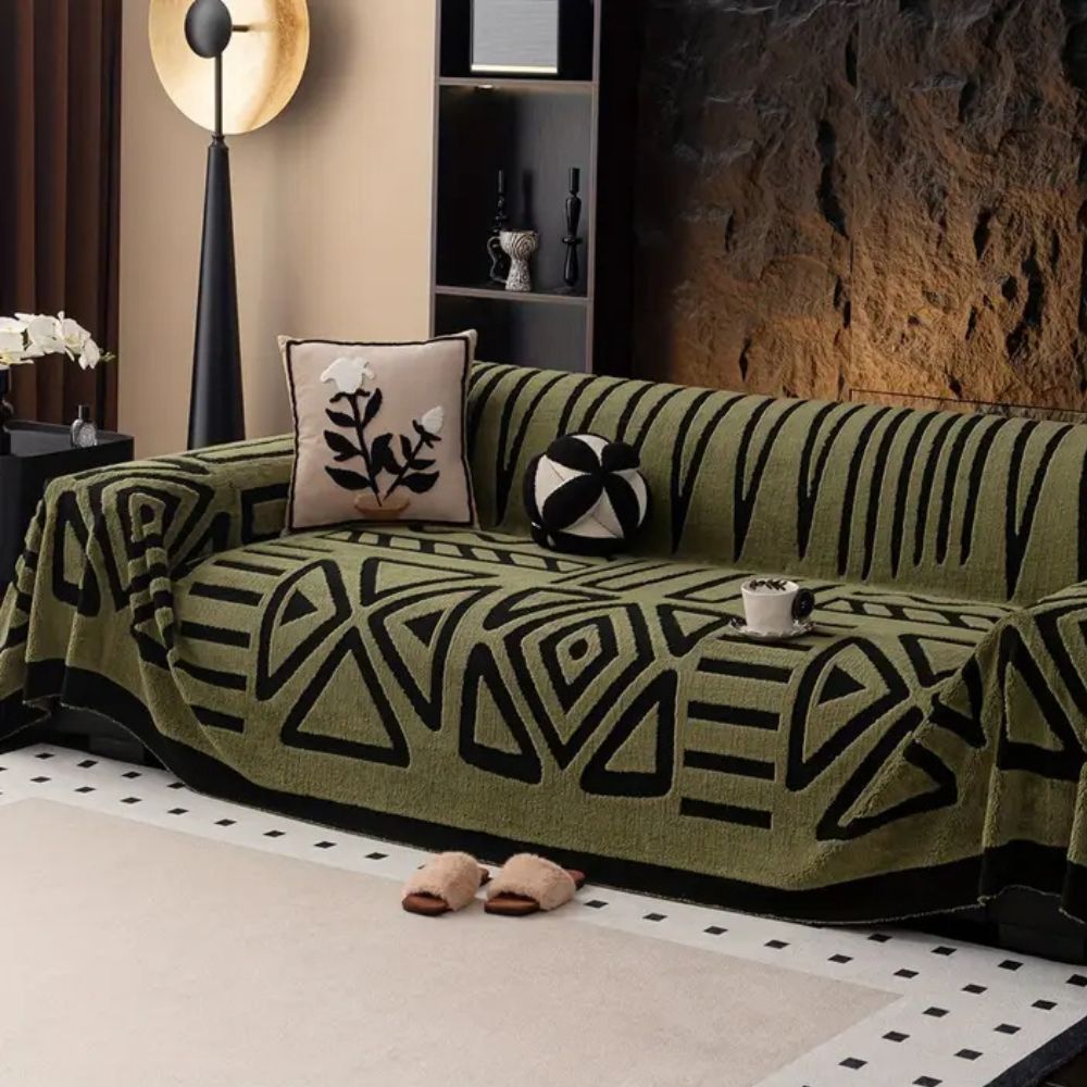 Housse de canapé – Microfibre, motif labyrinthique moderne pour salon ou espaces cosy