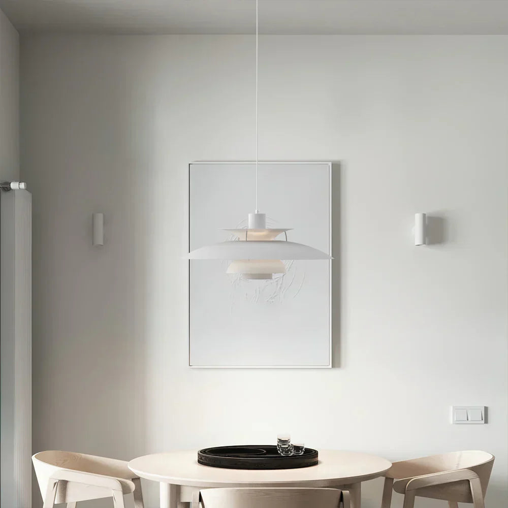 Danish Pendant Light – Layered Metal Design in a Colorful Style for the Dining Room or Living Room