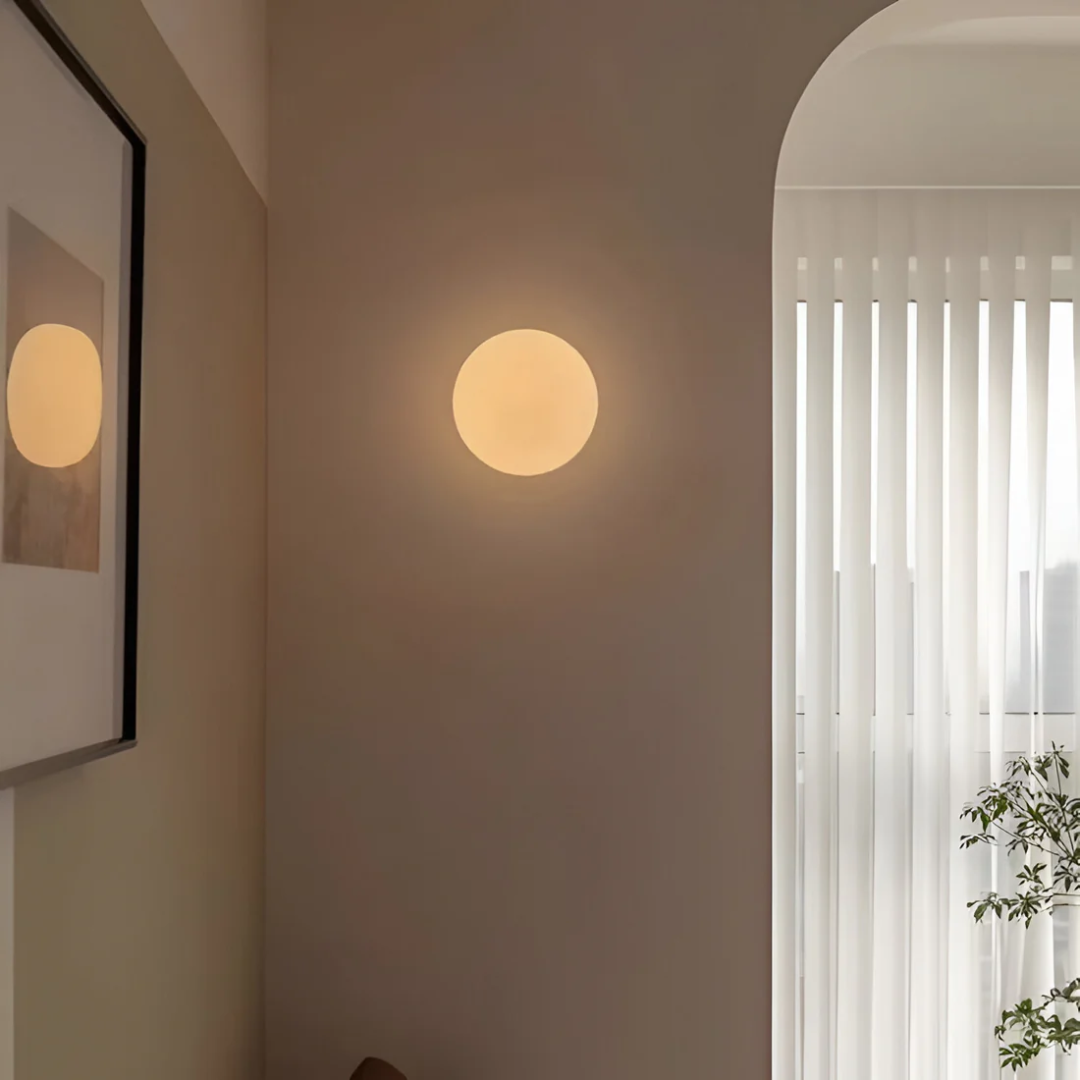 Glass Wall Lamp – White, Minimalist Design for the Bedroom or Living Room