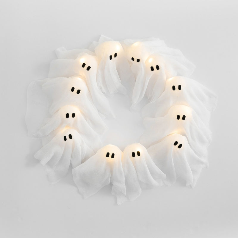 Couronne de Porte Halloween Fantômes Lumineux LED