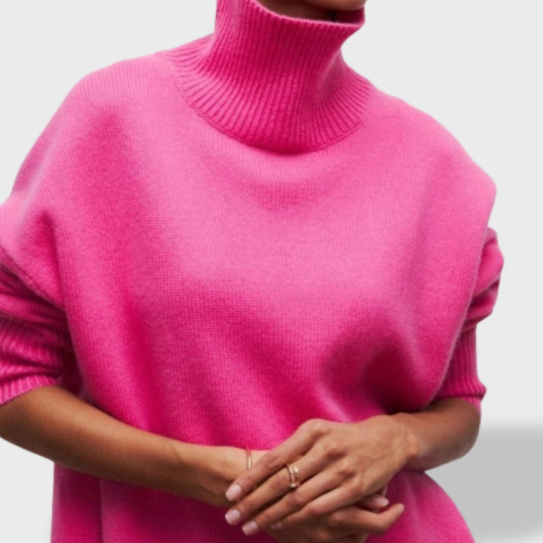 Pull Femme Col Cheminée Tricot Doux Manches Longues