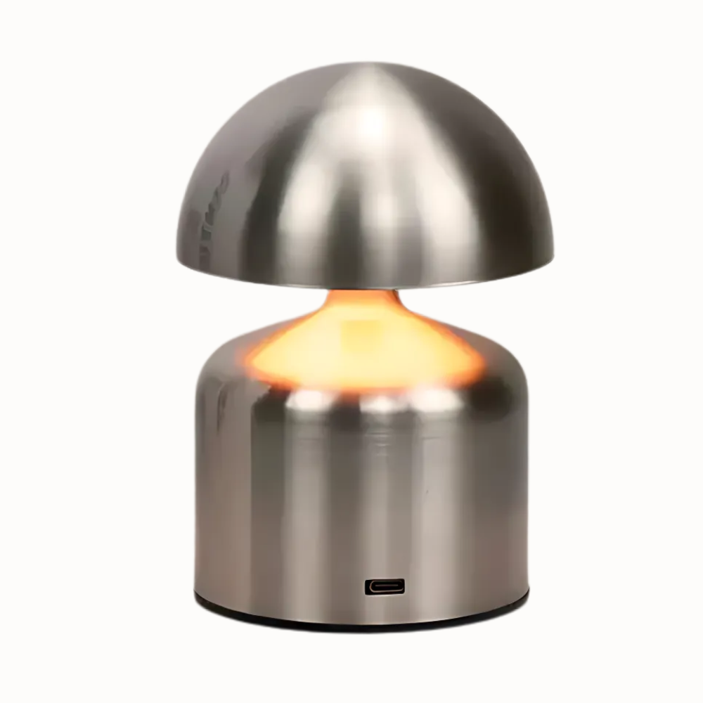 Lampe de table rechargeable – Forme champignon rétro, finition métallique pour salon ou chambre