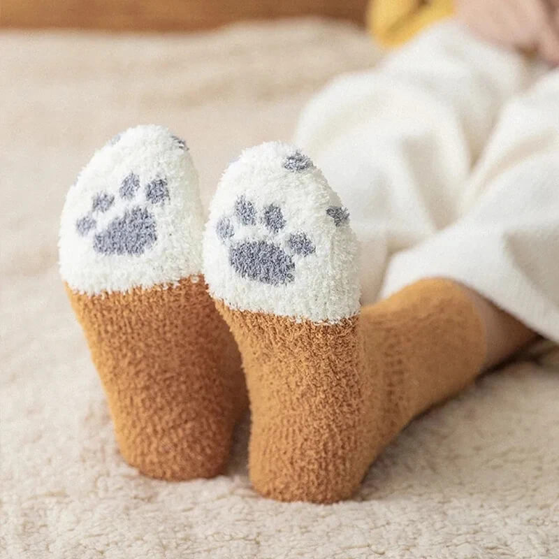 Chaussettes Femme Pattes de Chat Brodées - Coton Pelucheux