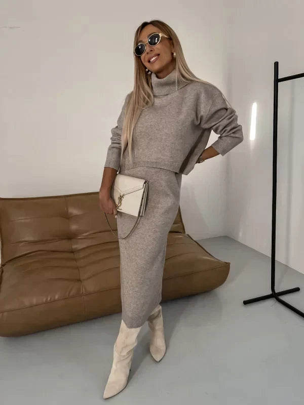 Robe Femme Midi Tricot et Col Roulé Assorti