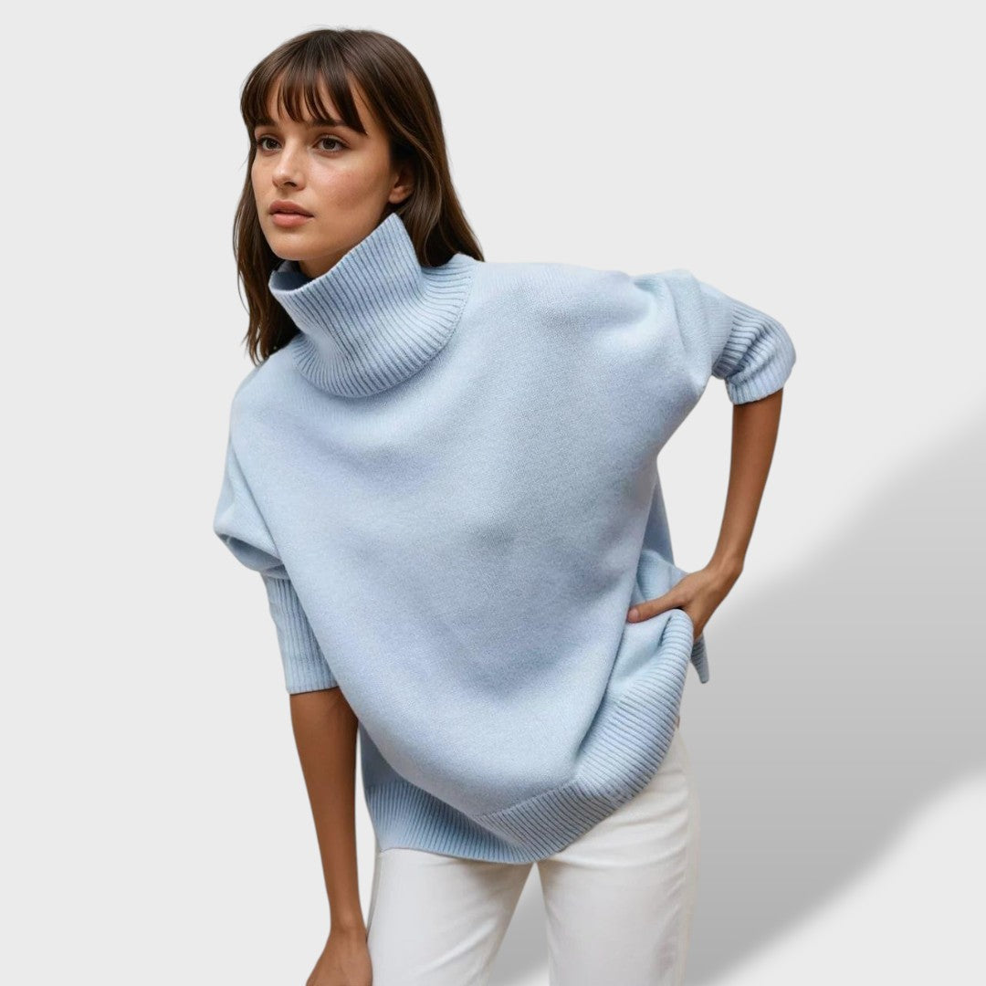 Pull Femme Col Cheminée Tricot Doux Manches Longues