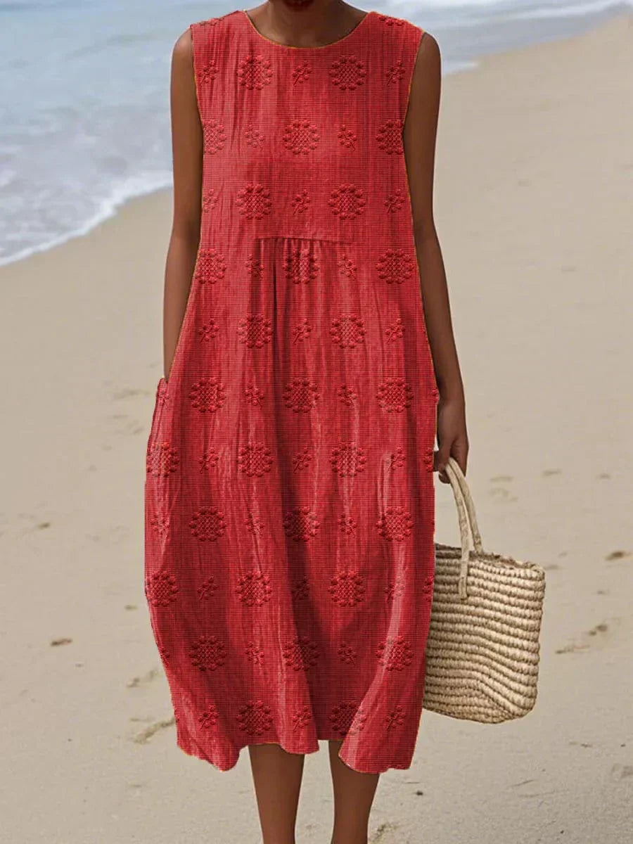 Robe Midi Femme Sans Manches Imprimée Coupe Ample