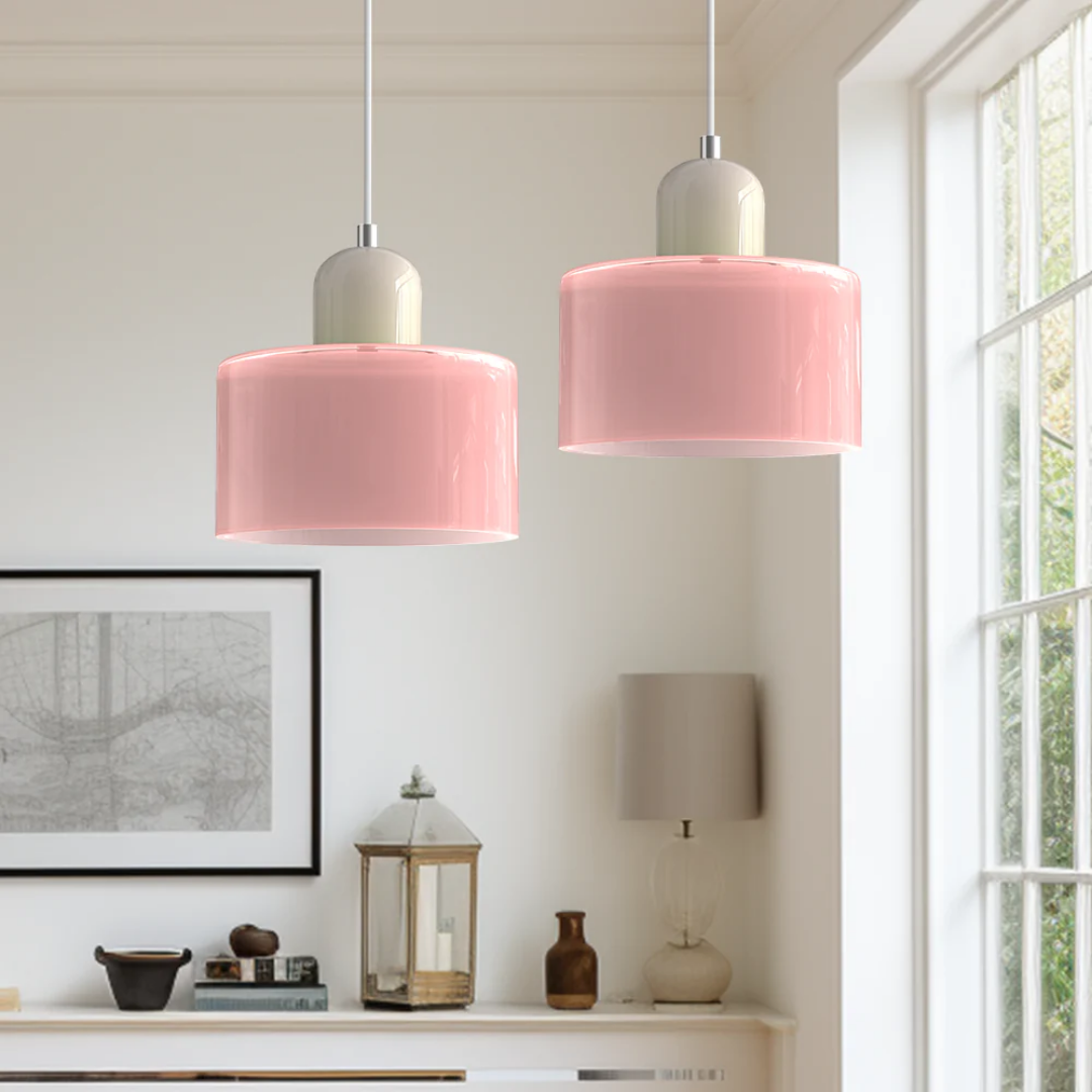 Retro pendant light – Dark green and orange glass shade for a dining table or reading nook, adjustable length up to 150 cm