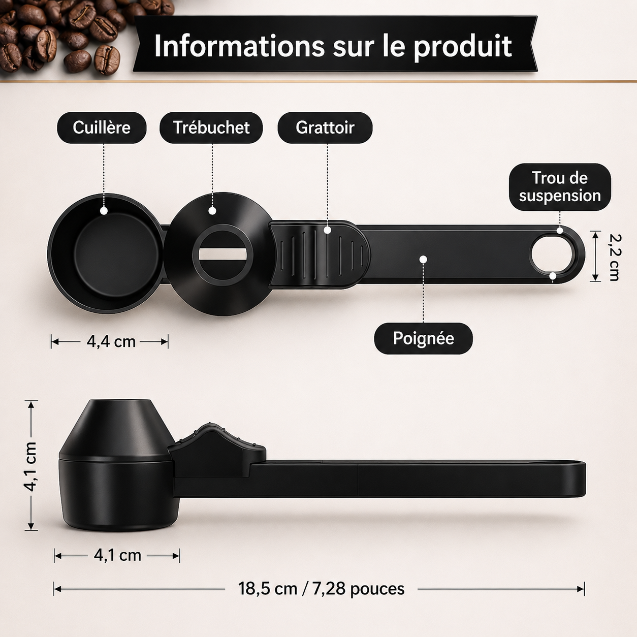 Spoon with Funnel – Plastic, Compact Design for Precise Measurement of Powders and Supplements