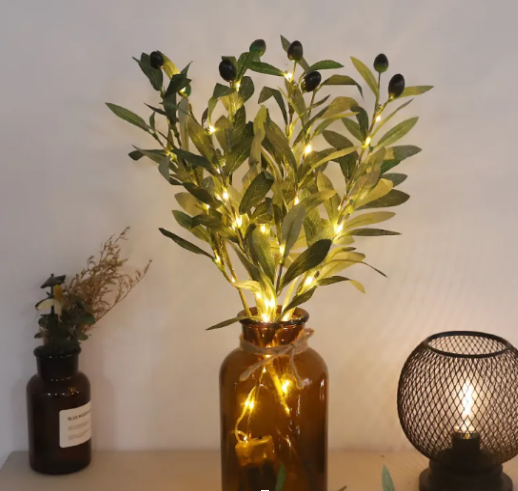 Lampe d’ambiance branche d’olivier – Éclairage LED blanc chaud avec branches réglables pour usage intérieur et décoration