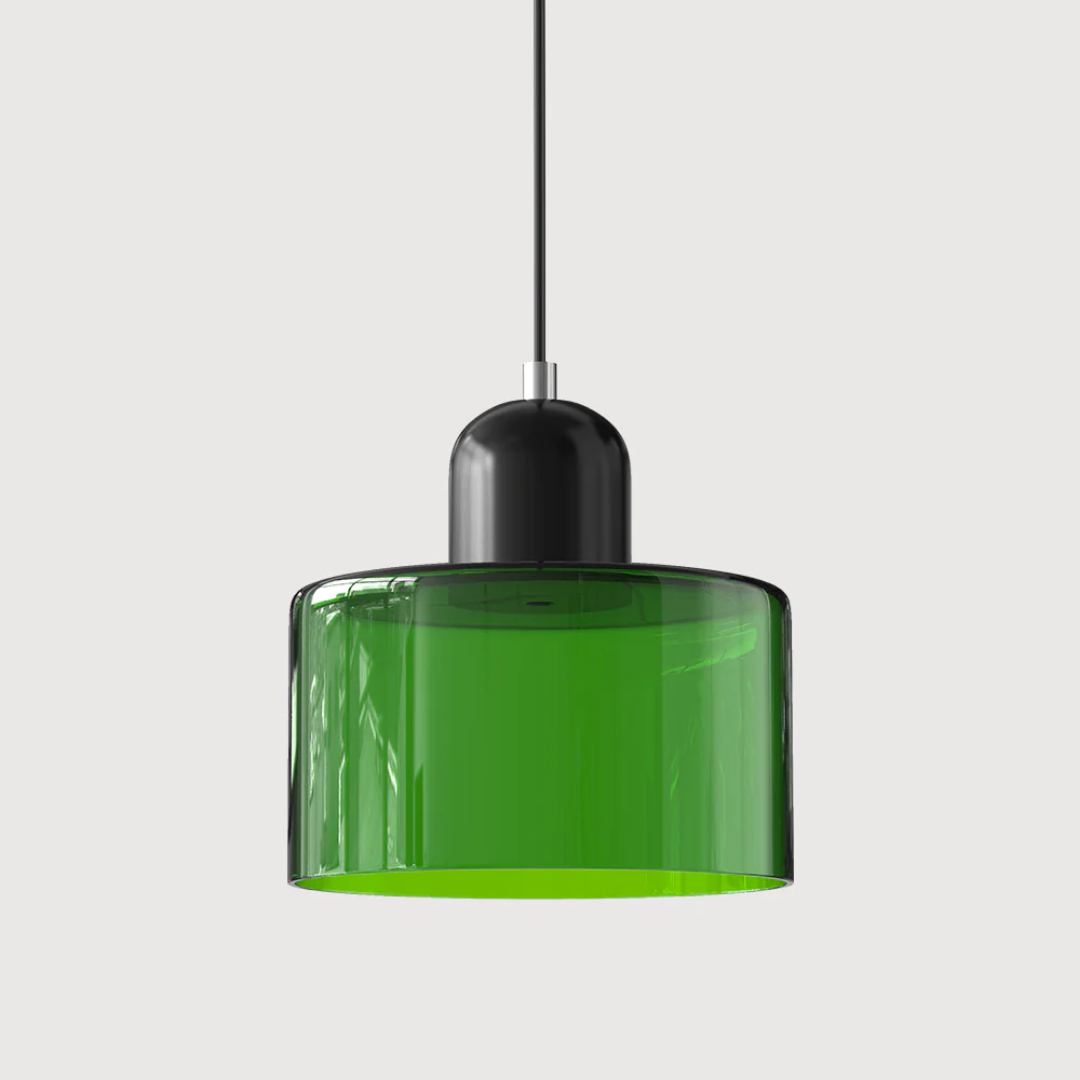 Retro pendant light – Dark green and orange glass shade for a dining table or reading nook, adjustable length up to 150 cm