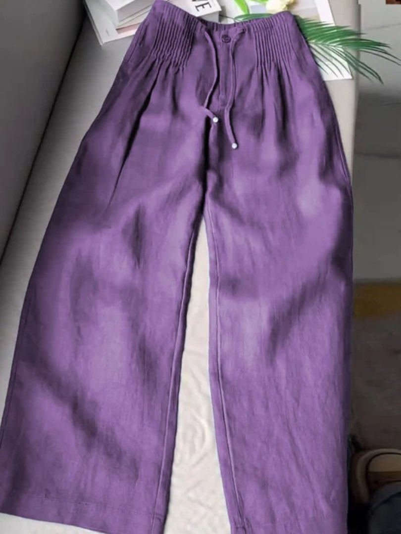 Pantalon Femme Jambe Large Taille Haute à Cordon