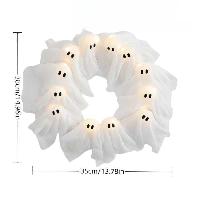 Couronne de Porte Halloween Fantômes Lumineux LED