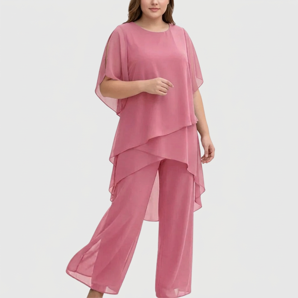 Ensemble Femme Haut Drapé Asymétrique et Pantalon Palazzo