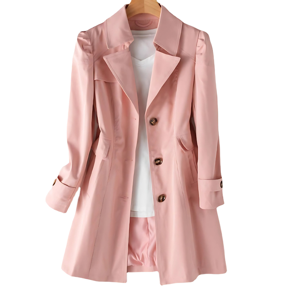 Trench Femme Coupe Cintrée, Col Cranté et Double Boutonnage