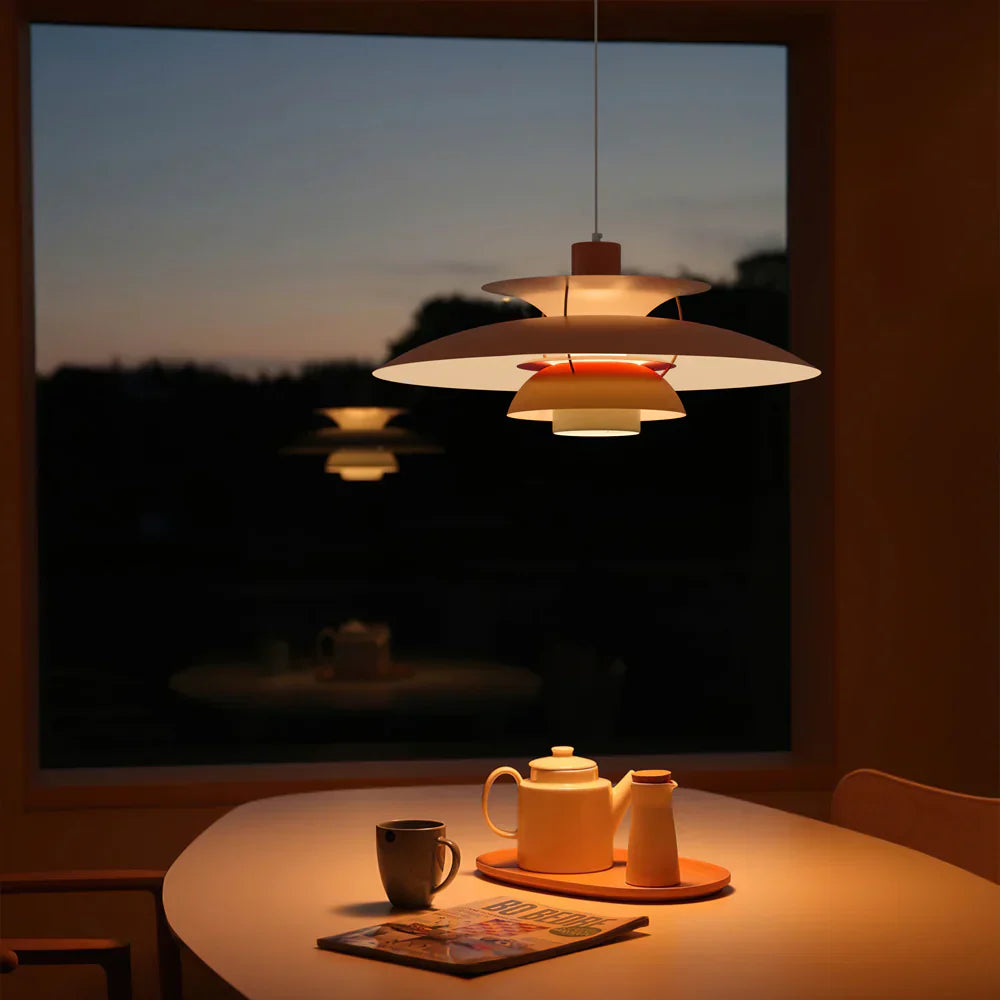 Danish Pendant Light – Layered Metal Design in a Colorful Style for the Dining Room or Living Room
